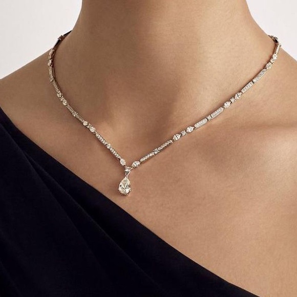 Pear & Marquise Cut White Sapphire Pendant Necklace 925 Sterling Silver - Picture 2 of 7